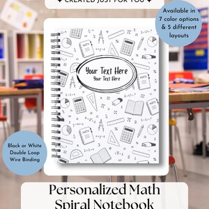 Personalized Math Spiral Notebook | Custom Student Notebook | Teacher Math Journal | Back to School Notebook