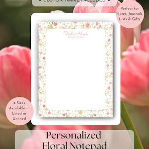 Personalized Floral Notepad, Custom Name Writing Pad, Cottagecore Stationery, Handmade Note Pad, Personalized Gift, Pretty Desk Accessories