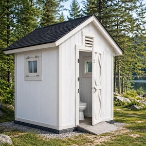 Badrumsplaner utanför elnätet | 8x5 uthus/komposteringstoalettskjul | Homestead Privy DIY-bygge PDF