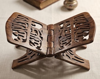 Supporto per Corano vintage in legno intagliato a mano, pieghevole, leggio islamico con calligrafia araba, supporto per Bibbia cristiana, decorazione da scrivania boho, regalo