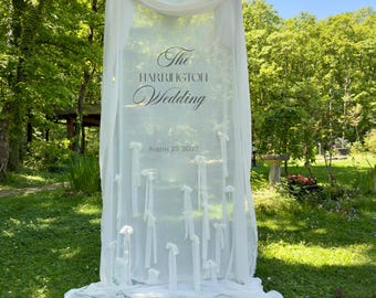 Sheer Chiffon Wedding Welcome Sign, Draped Fabric Wedding Banner, Elegant Reception Decor