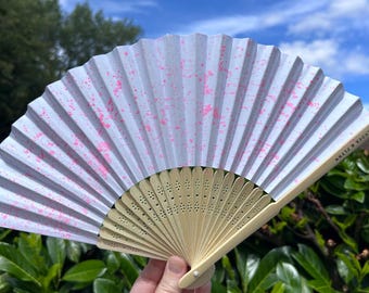 Hand-held Paper Fan: Watercolour Paint Splatter Design (Customizable Colors)