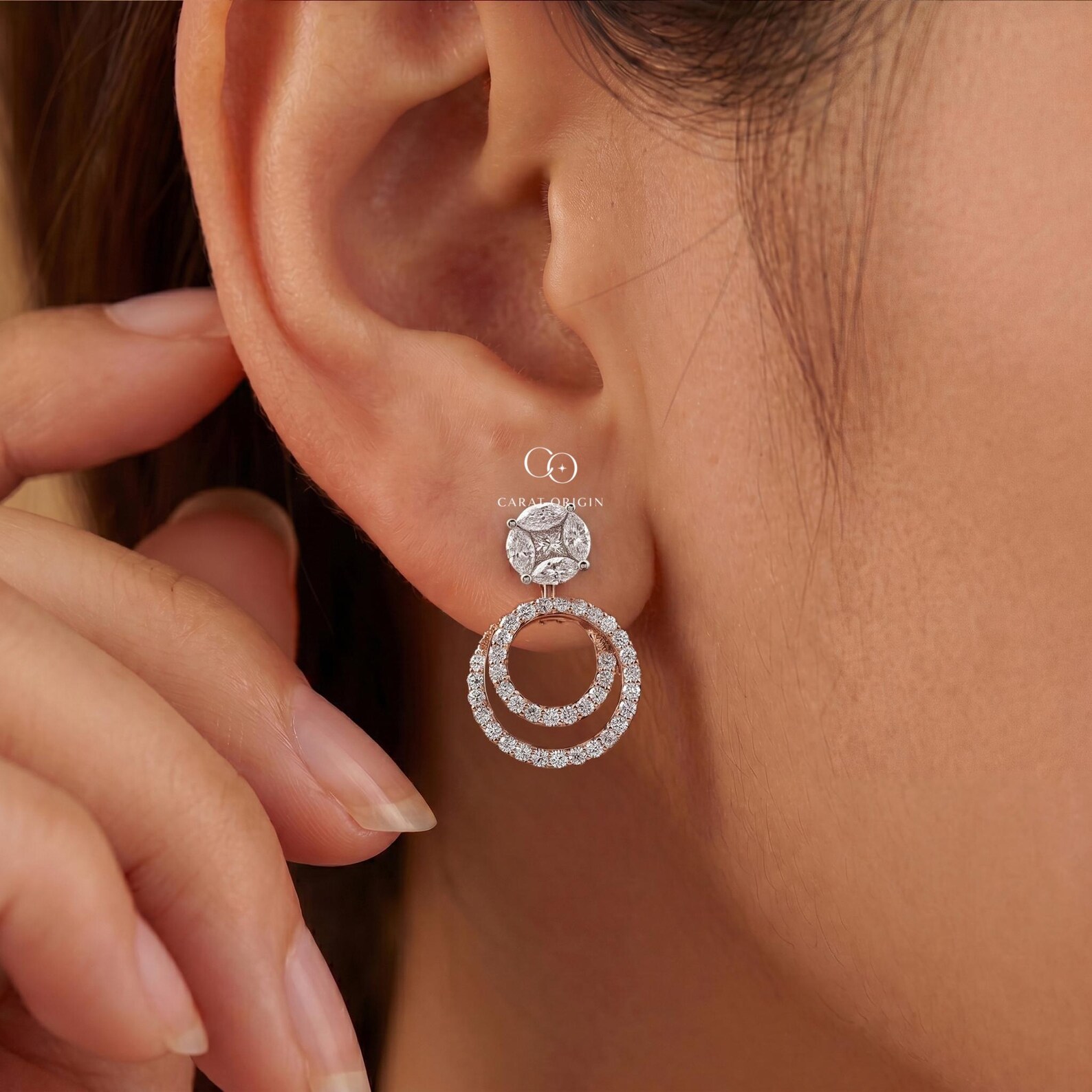 Pendientes colgantes en espiral con diamantes naturales de talla ...