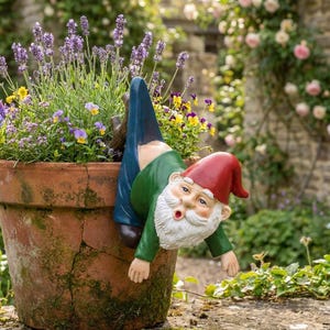 Funny Hanging Gnome Pot Hanger, Resin Garden Gnome Decor, Flower Pot Ornament, Fairy Garden Statue, Cute Plant Lover Gift