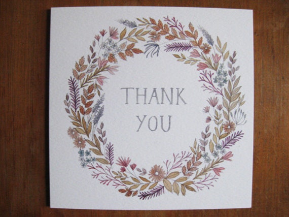 Floral Wreath Thankyou Greetings Card | Etsy