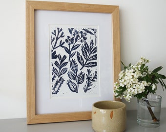 SALE 'Winter Stems' A5 Lino Print