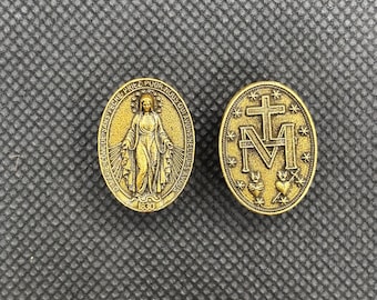 Solid Brass Miraculous Medal Rosary Centerpiece | Large Bead for 550 Paracord