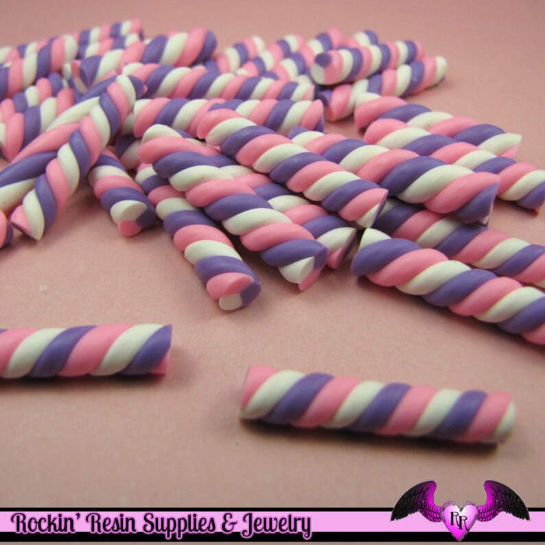 10 Pc Pastel MARSHMALLOW Twist Sticks Candy Fimo Cabochons Etsy