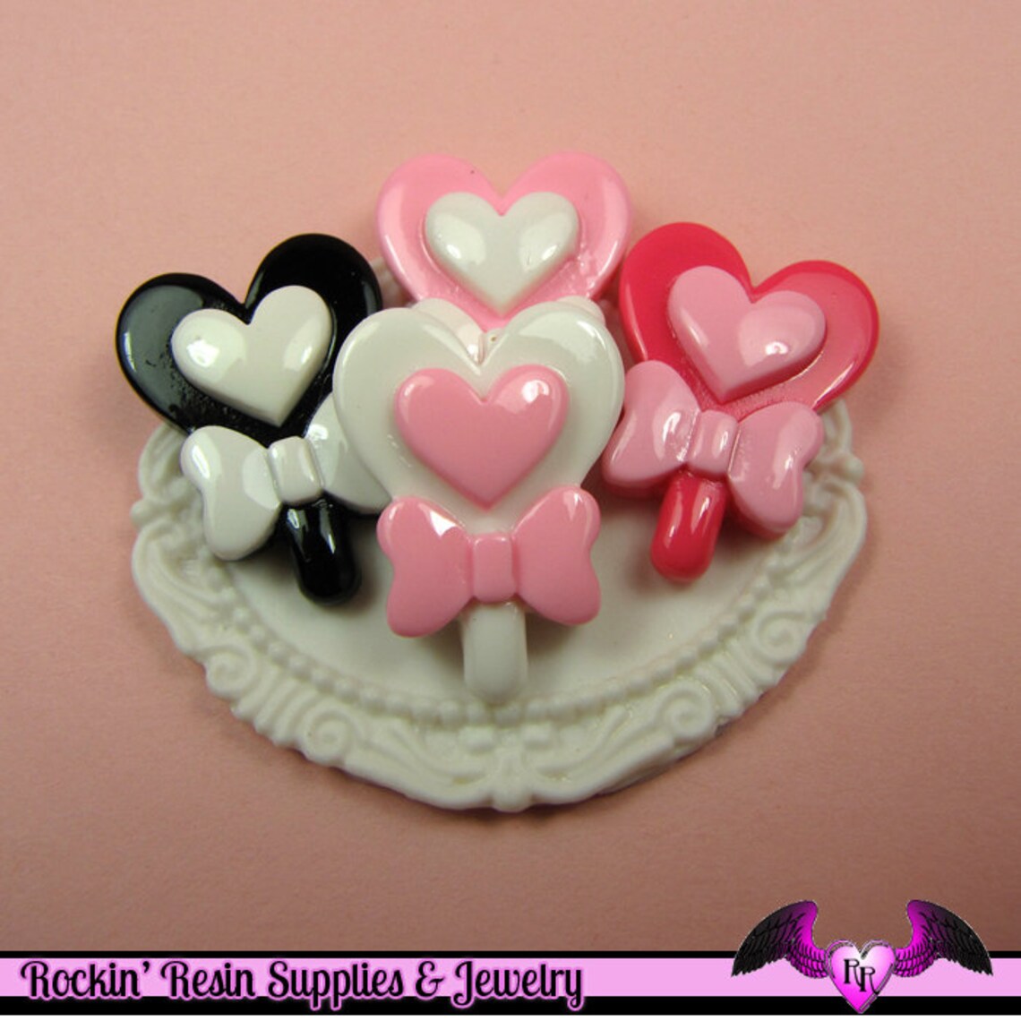 5 pieces heart lollipop with bow kawaii resin flatback etsy 5 pieces heart lollipop with bow kawaii resin flatback etsy