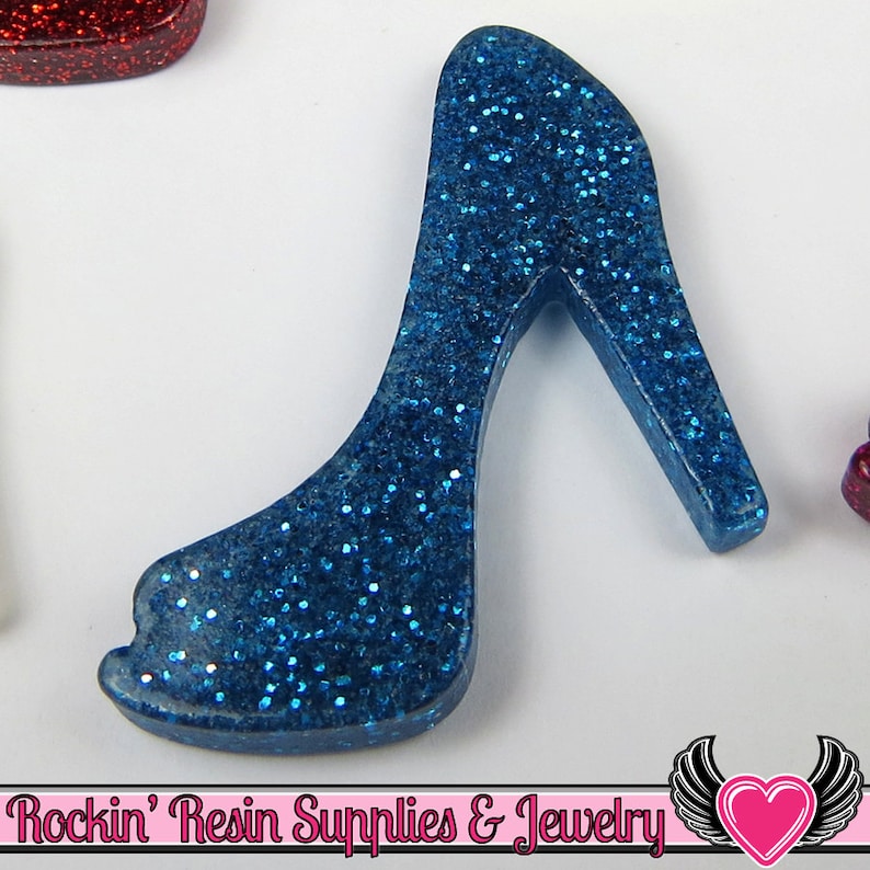 5 pcs Blue GLiTTER HIGH HEEL SHOE Girly Resin Flatback Decoden Etsy