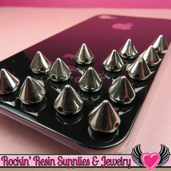 50 pc Metallic Silver SPIKE CONE BEADS / Flatback Cellphone Decoden Cabochons 8mm