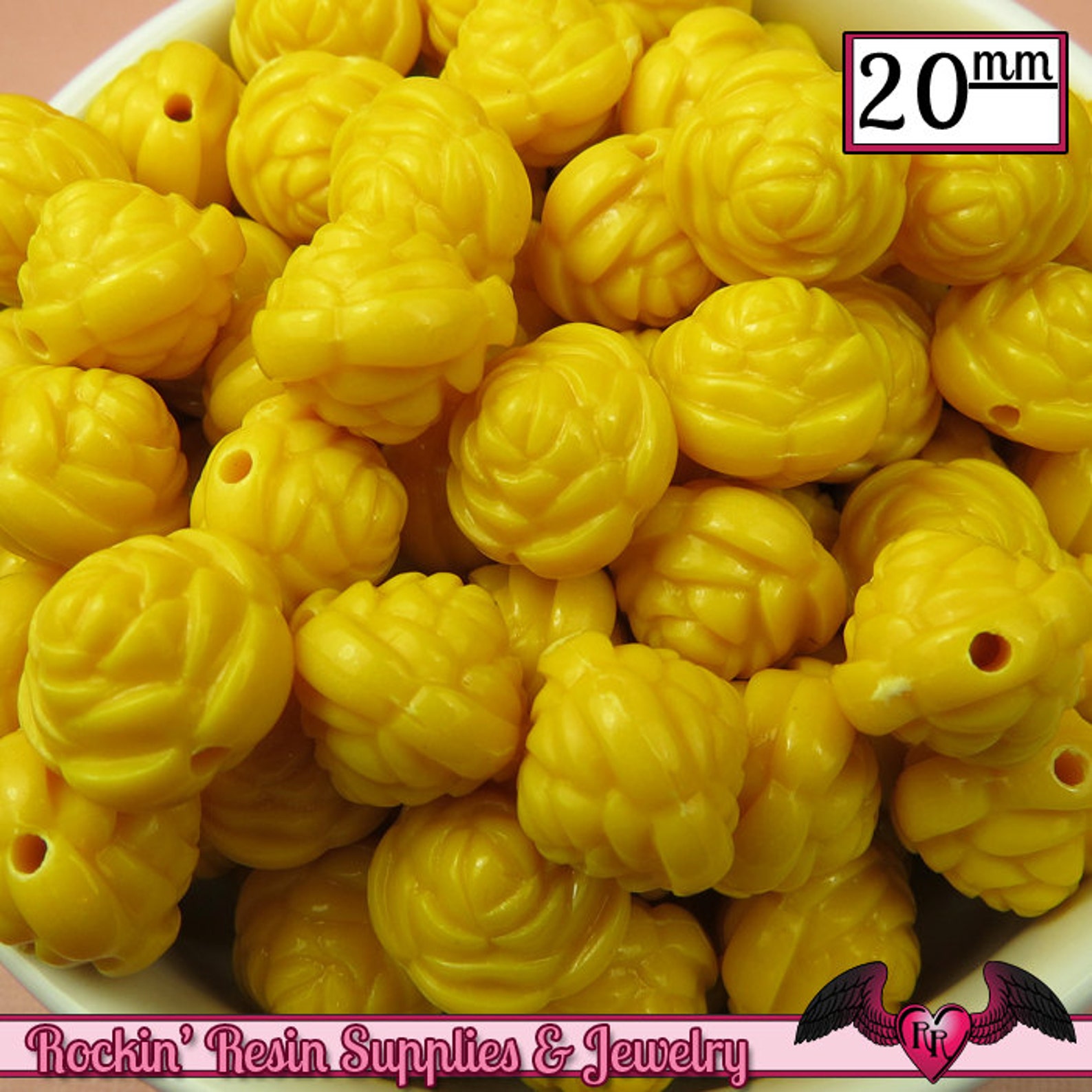 12 FLOWER ROSE BEADS 20mm Yellow Acrylic Flower Beads Acrylic | Etsy