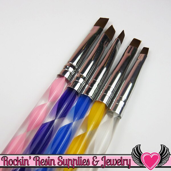 5 pc NAIL ART Brush Set Acrylic Handle Nail Tools, Nail Polish Painting, Paint Brushes, Flat Brush, Uv Gel Manicures USA Shipping