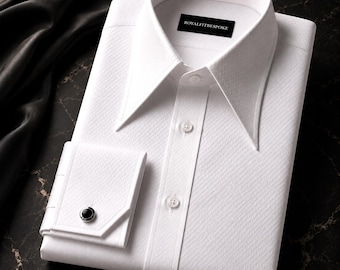 Royal White Oxford Formal Dress Shirt | Vintage Long Point Collar & Double Cuff