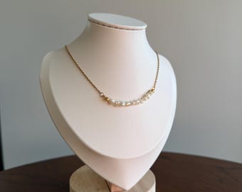 Freshwater Pearl Necklace, Gold Filled Dainty Chain, Minimalist Coastal Style