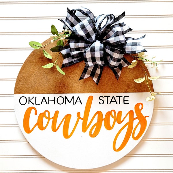 OSU Cowboys Door Hanger - Oklahoma State University - Buffalo Plaid - Go Pokes - Oklahoma - Home decor - Front Door Hanger - Front Door Sign