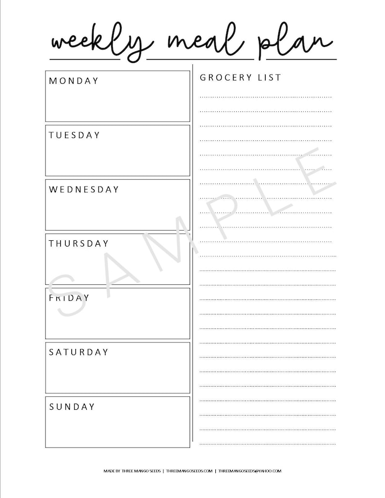 Printable Menu Planner Menu Planner With Grocery List | Etsy