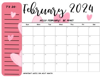 February 2024 Digital Download, Digital Calender, Digital Planner, 8.5x11