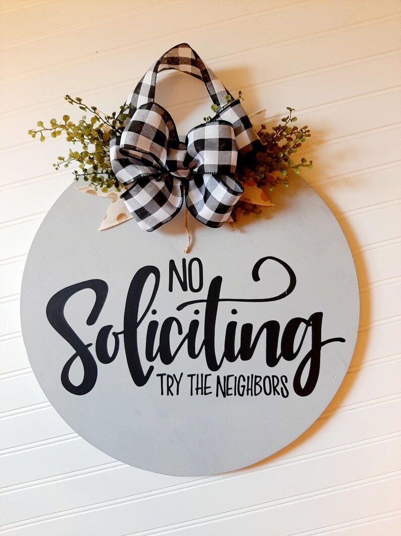 No Soliciting Round Door Hanger Front Door Hanger Round Etsy