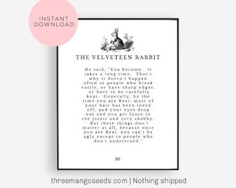 The Velveteen Rabbit, Printable wall art, Inspirational quote, Positive quotes, Kids Bedroom, Baby's Nursery, INSTANT  PRINTABLE