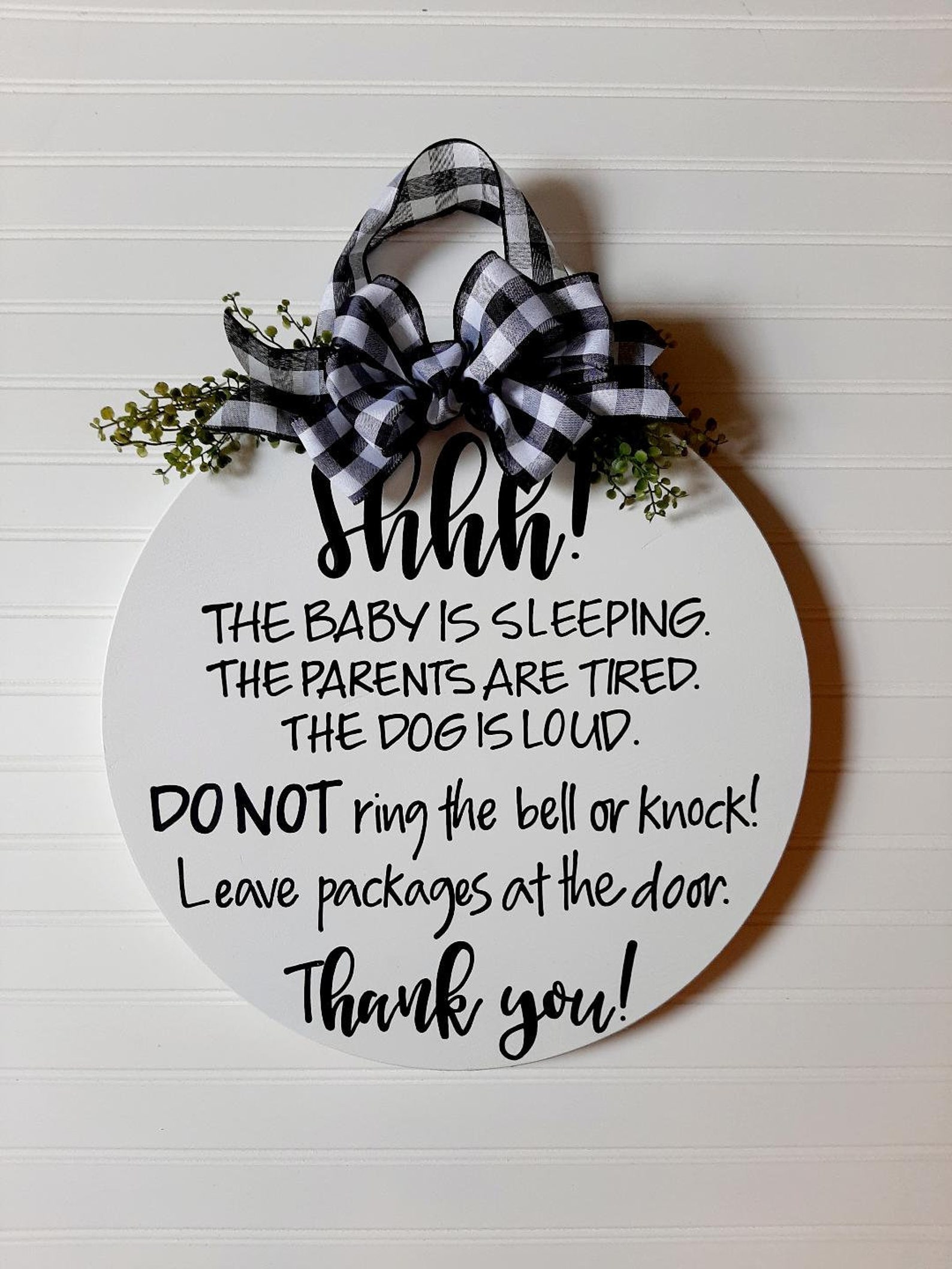 Shh baby Sleeping Door Sign Front Door Hanger Round Door | Etsy