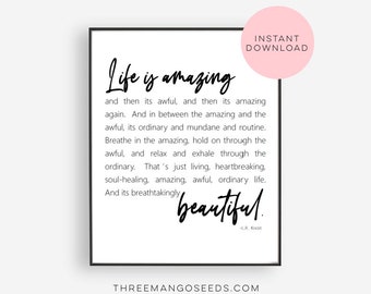 Large Life Is Amazing Printables | Life Is Beautiful printable | LR Knost Quote | Inspirational Quote | Printable Wall art |Instant Download