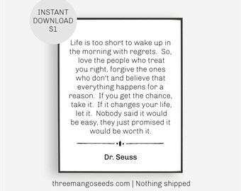Dr. Seuss Quote Inspirational Print Gift, Typography Quote Print Unframed, Instant Download, JPG, 16x20