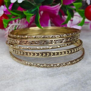 Solid Brass Bangle Set, Engraved Indian Jewelry, Boho Stackable Bangles