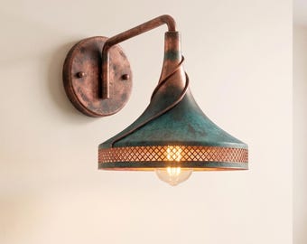 Handmade Twisted Copper Wall Sconce Green Patina Moroccan Wall Light. Farmhouse Lighting