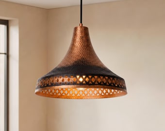 Black Patina Copper Pendant Light – Rustic Farmhouse Hanging Lamp