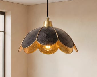 Blumen-Messing-Balck Pendelleuchte, gehämmerte Hängelampe, Kücheninsel-Licht, rustikale Lampe