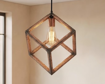 Ręcznie robiona lampa wisząca z miedzi w stylu Arts & Crafts – wystrój wnętrz Craftsman, lampa sufitowa w stylu misyjnym