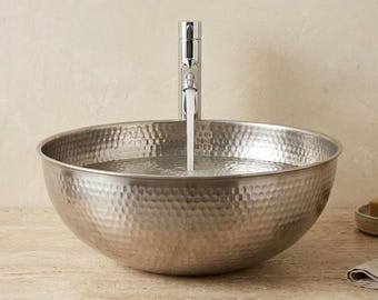 Lavabo de níquel martillado hecho a mano / Lavabo moderno para baño, lavabo artesanal marroquí