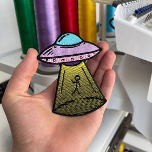 UFO Patch | Funny Alien Abduction Embroidered Iron On Badge | Space Lover Gift | Hook & Loop