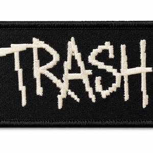 Naszywka z haftem „Trash”, czarny, grunge'owy punkowy znaczek na plecak lub kurtkę