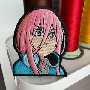 Anime Girl Patch | Pink Hair Headphone Kawaii Embroidered Waifu Badge | Otaku Gift | Hook & Loop