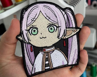 Parche bordado termoadhesivo de chica elfa de anime / Insignia de manga de chica waifu kawaii (10x9,5 cm)