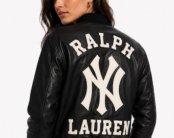 Giacca bomber nera da donna Ralph Lauren personalizzata – Stile streetwear, cappotto bomber unisex