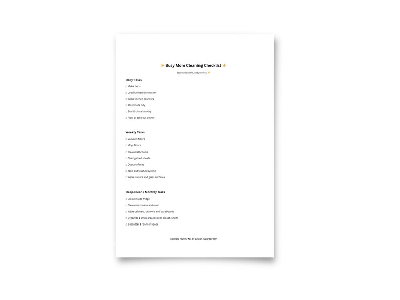 Busy Mom Cleaning Checklist Printable | Daily Weekly Monthly Cleaning ...