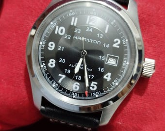 Vintage HAMILTON Khaki Field Automatik 42 MM Schwarzes Zifferblatt ETA 2824-2 SWISS