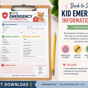 Back to School Kid Emergency Information Form