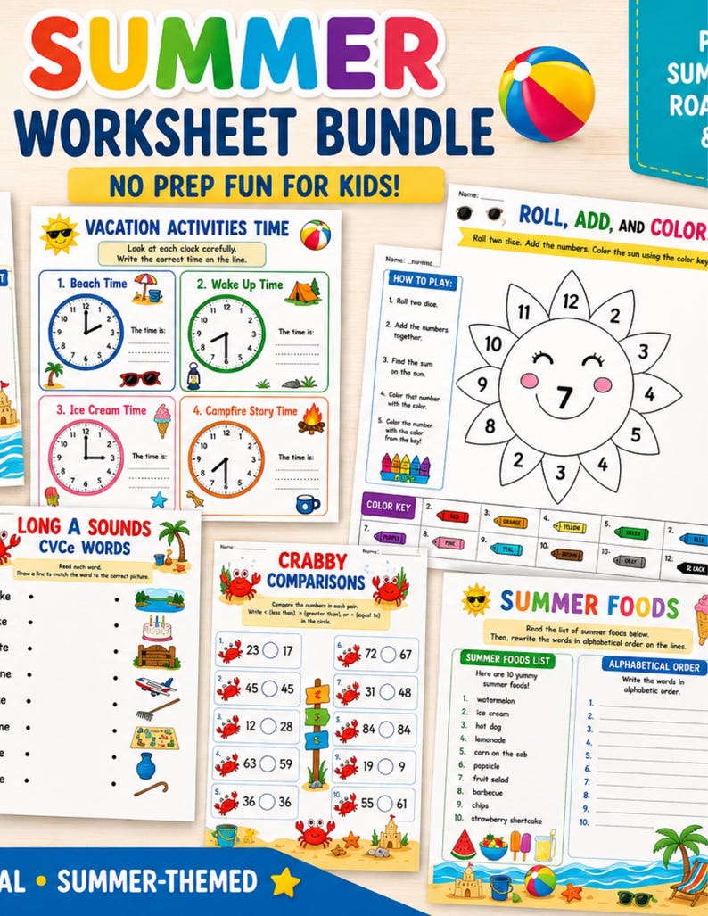 1st Grade Summer Learning Packet | Math Reading Writing Worksheets (PDF Download) image 1