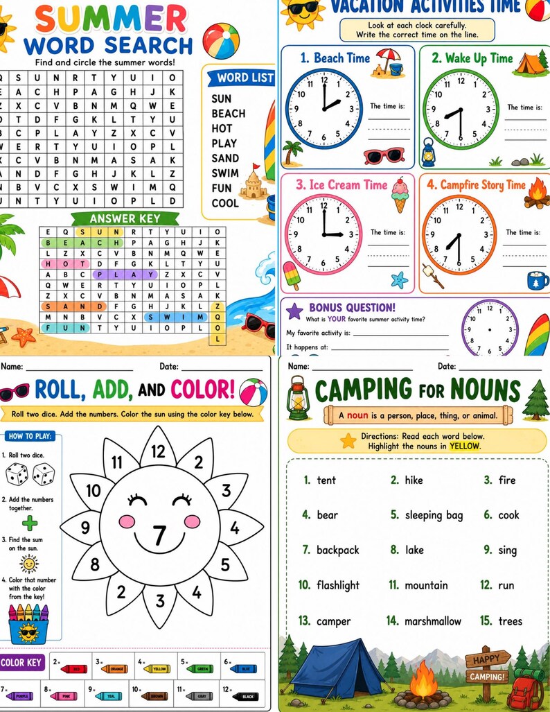 1st Grade Summer Learning Packet | Math Reading Writing Worksheets (PDF Download) image 2