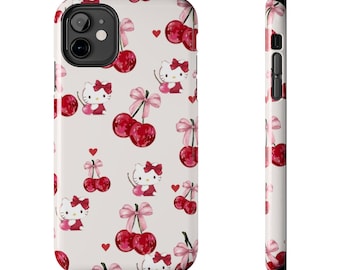 Custodia per telefono Hello Kitty con motivo a ciliegie, antiurto.