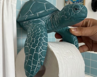 3D printing Sea Turtle Toilet Paper Holder, Wall-Mounted Ocean-Themed Decor with No-Drill Adhesive for Bathroom or Kitchen