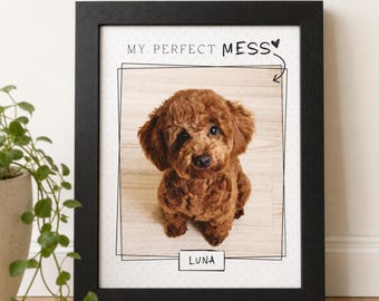 Custom Pet Portrait From Photo Personalized Funny Colorful Minimalist Sketch Pet Poster Framed Wall Art Mom Dad Gift
