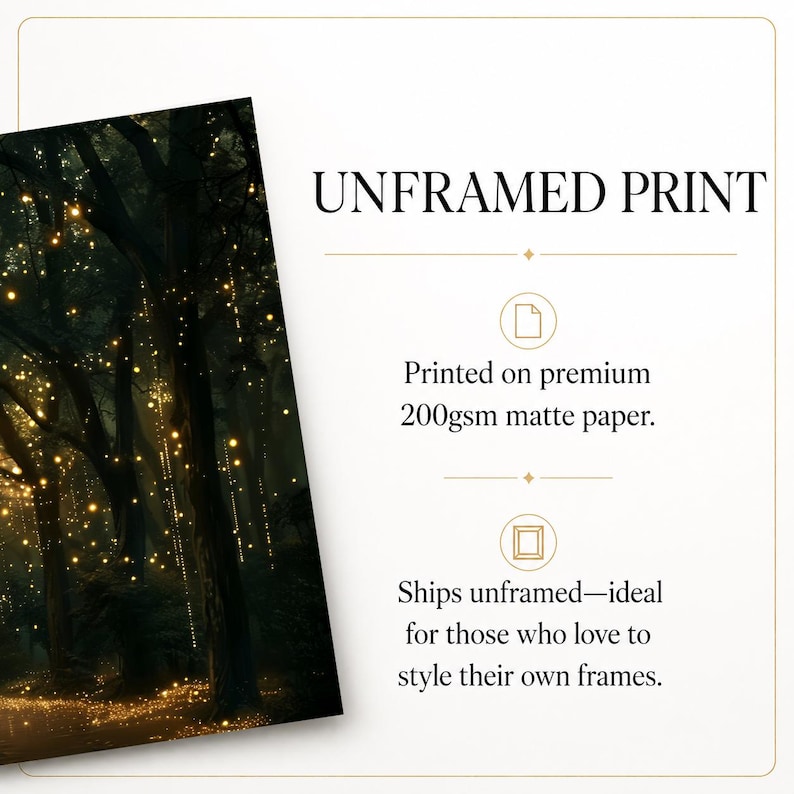 Above Sofa Bed Forest Wall Art, Enchanted Woodland Canvas, Glowing Fairy Lights Print, Dark Moody Living Room Bedroom Decor, Magical Nature zdjęcie 6