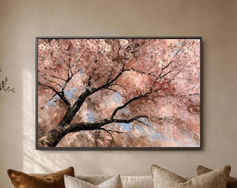 Floral Wall Art Blush Pink Cherry Blossom Canopy Romantic Spring Bedroom Decor Horizontal Tree Print