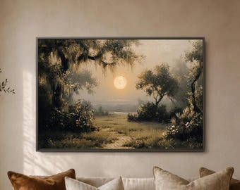 Golden Hour Prairie Trail, Warm Sunlit Field Vista, Neutral Nature Study, Soft Tree Horizon, Serene Sofa Centerpiece, Earth Tone Haven