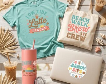 Beach Coffee PNG SVG Bundle | Coastal Latte Girls Weekend Designs (Digital Download)